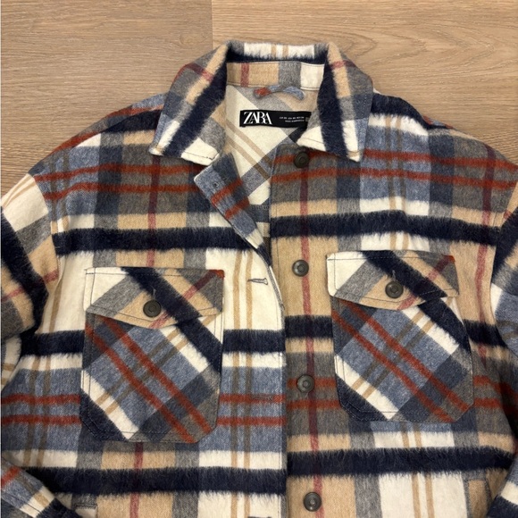 Zara Multicolor‎ Plaid Over shirt Wool Blend Shacket Jacket Size XSmall - Picture 4 of 7